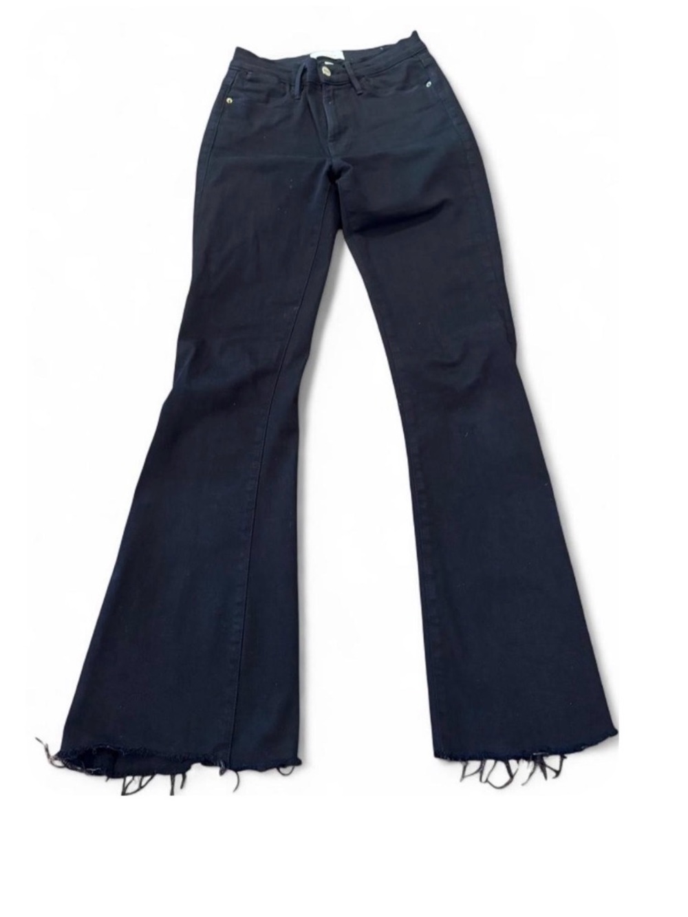 Frame Denim Black Flare Jeans with Raw Hem